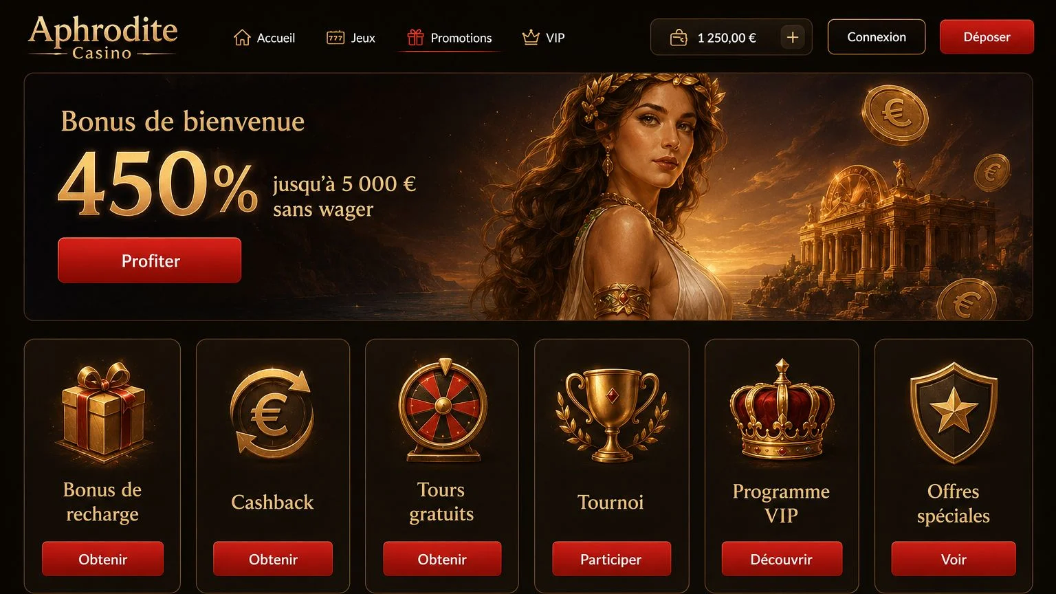 Aphrodite Casino principaux atouts et présentation bonus sans wager Aphrodite Casino principaux atouts et présentation